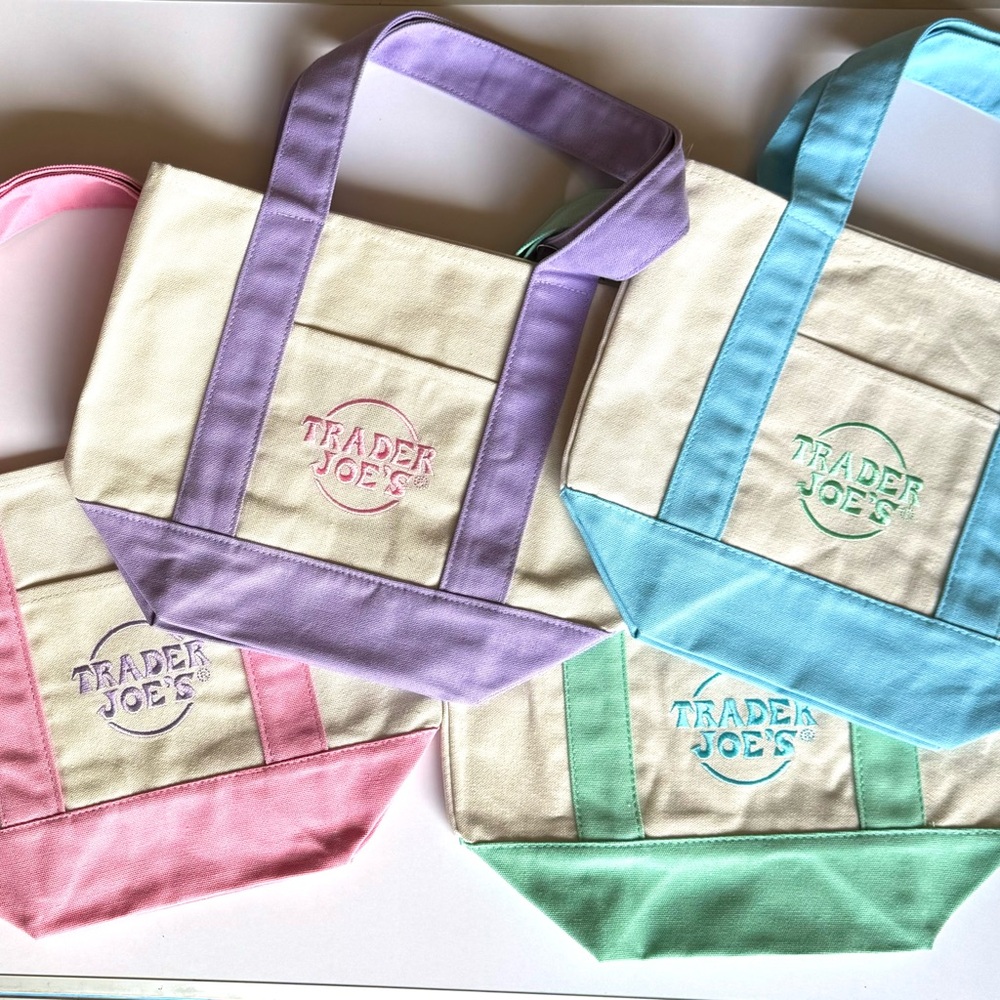 Set of 4 Trader Joe’s Canvas Mini Tote Bag - Pastel Multicolor
